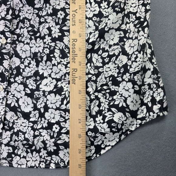 Chaps Shirt Womens Large Navy Blue White Floral Print No Iron Cotton Button Down - Picture 9 of 11